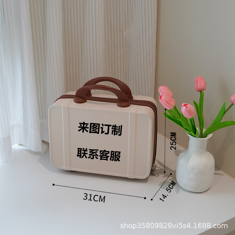 Mini maleta pequeña bolsa de cosméticos de 14 pulgadas, maleta de mujer de moda personalizada, equipaje ligero de corta distancia al por mayor