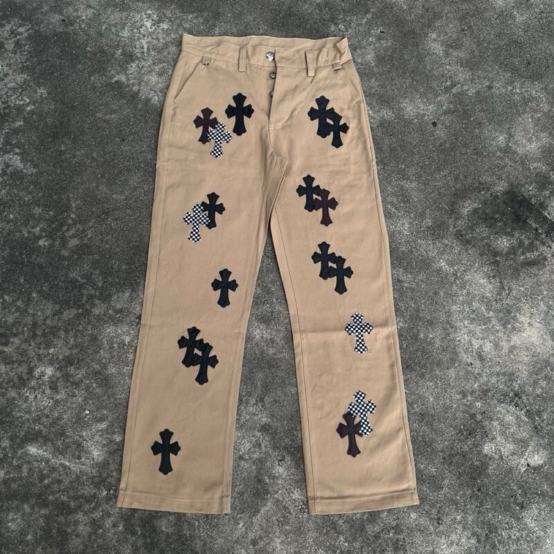 24 New Crowe Cross Sanskrit Leather khaki Casual Loose Straight Jeans Factory Wholesale