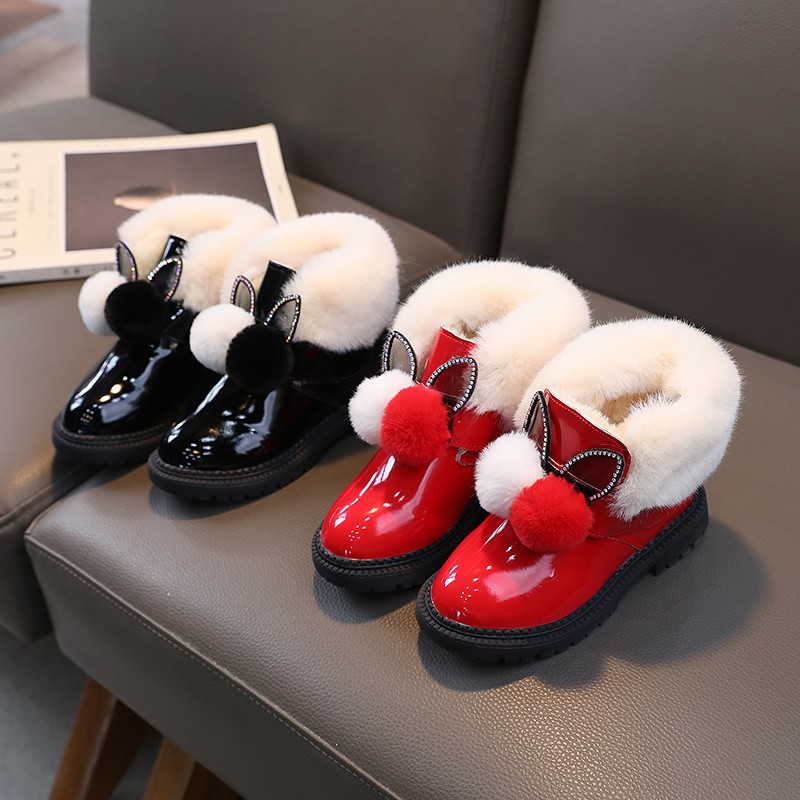 Girls' snow winter new Korean version children's short with thick velvet and large insulation cotton boots anti slip_voghion.com