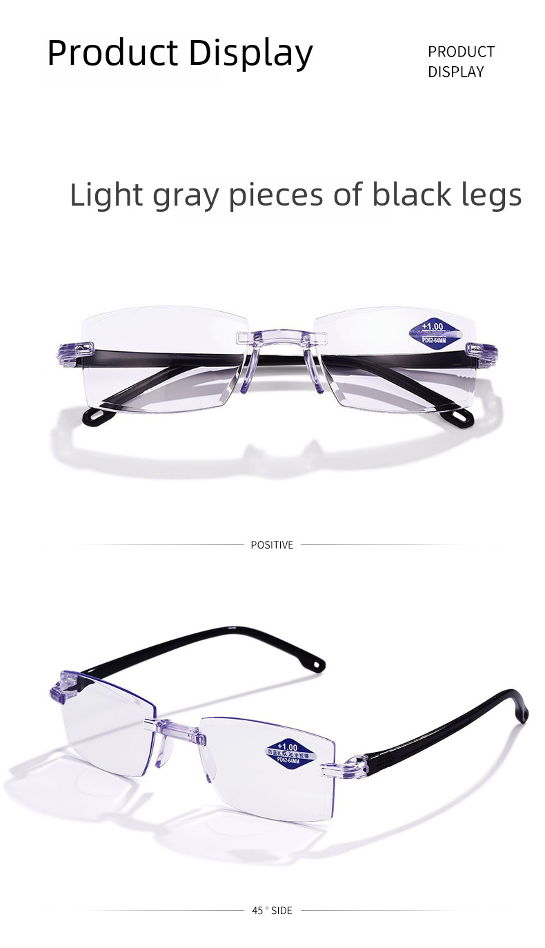 Nové diamantové antimodré brýle s dvojitým světlem presbyopické brýle Bezrámové integrované brýle pro presbyopii s vysokým rozlišením pro dvojí použití na dálku a na blízko_voghion.com