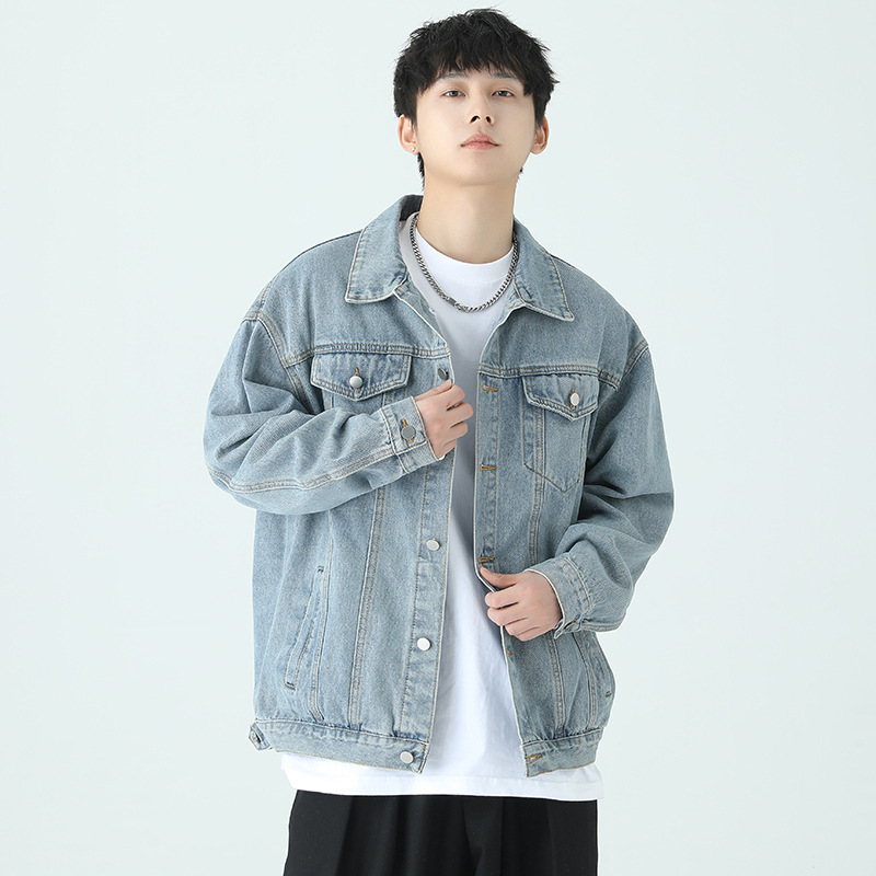 Cross-border Denim coat men's fashion brand top men's 2023 spring and autumn fashion outer wear lapel jacket fashion