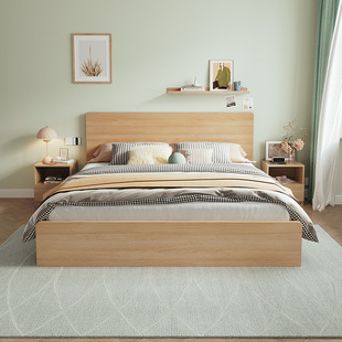 Log Style Bed Modern Simple Double Bed 1.5 m Single Bed Small Apartment Space-saving Bed