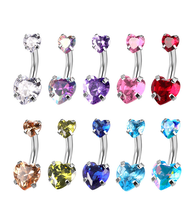 Fashion Heart Shape Stainless Steel Inlaid Zircon Belly Ring 1 Piece