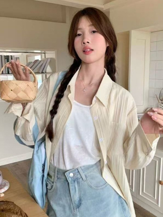 法式棉麻衬衫外套女春秋季薄款慵懒风小众衬衣开衫肌理感防晒上衣|undefined