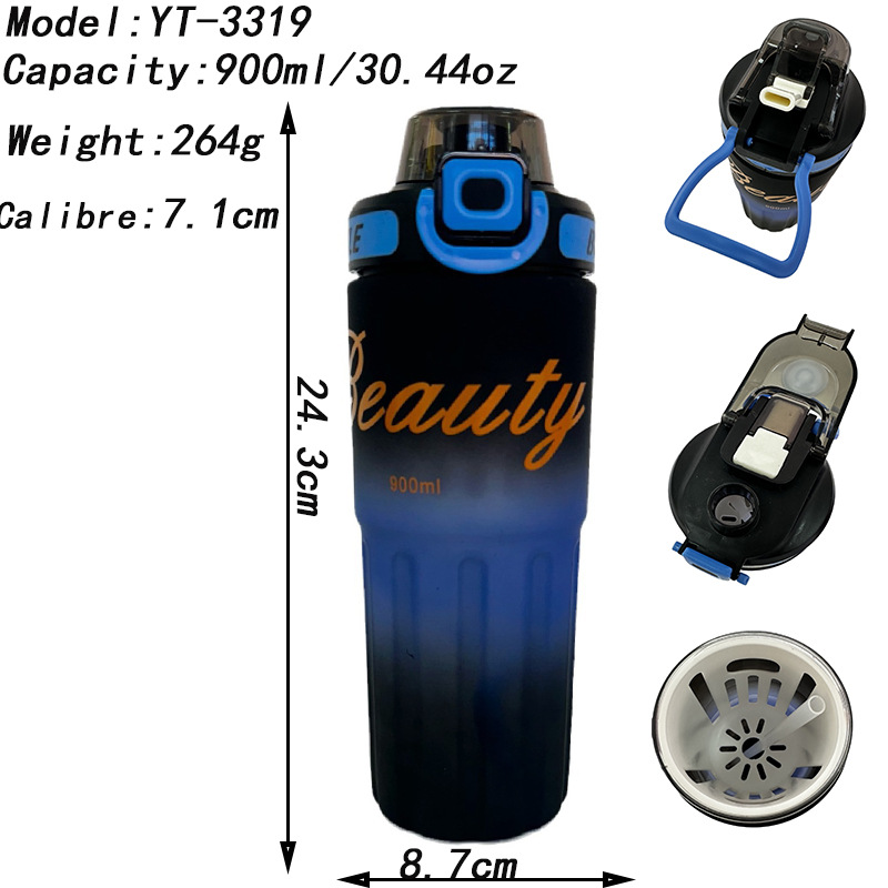 Al por mayor de alto valor visual de doble bebida taza de plástico portátil botella de agua deportiva de color gradiente hervidor de agua 900ml comercio electrónico transfronterizo