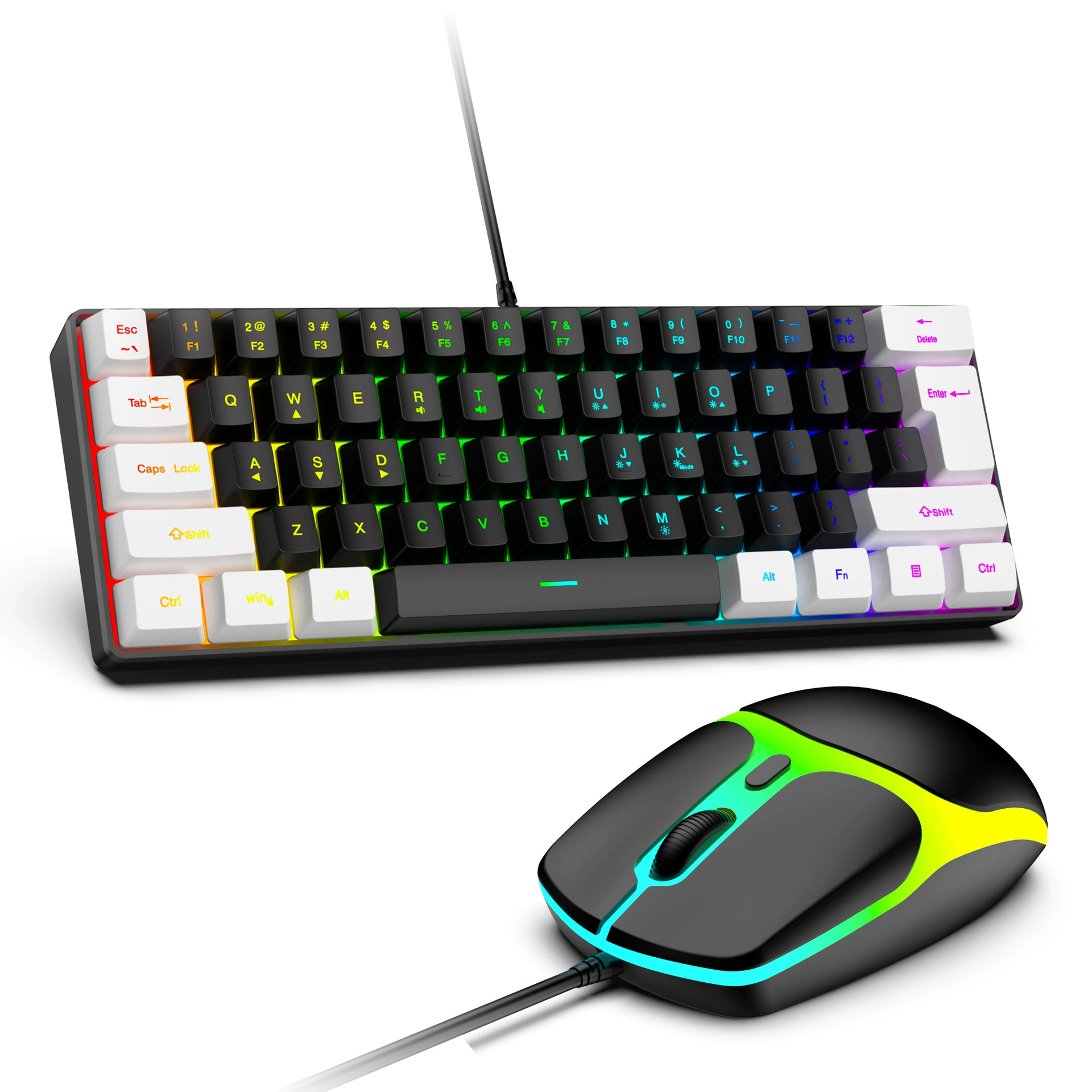 Набор клавиатура G61 — 61-клавишная механическая RGB проводная USB-клавиатура с мышью, ABS-пластик, белая/чёрная
