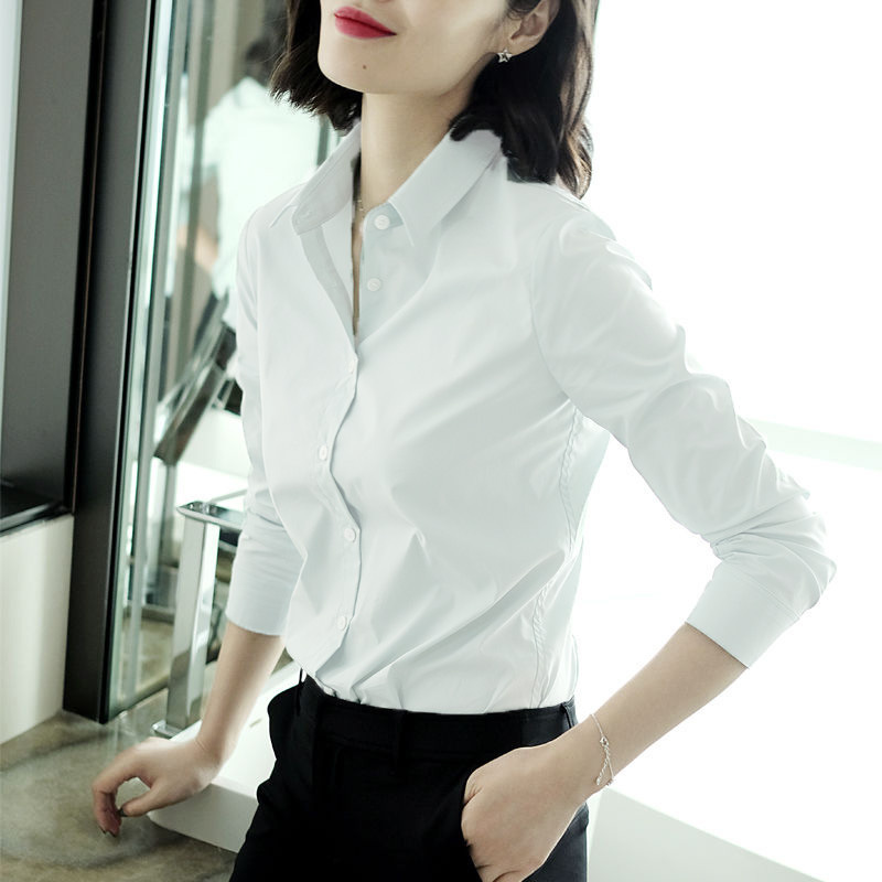 Spring and Autumn New Cotton White Shirt Women's Korean-style Slim-fit Long-sleeved Work Shirt Work Clothes Business Dress Top Spring and Autumn New Cotton White Shirt Women's Korean-style Slim-fit Long-sleeved Work Shirt Work Clothes Business Dress Top