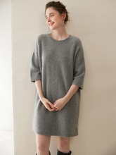 100%纯山羊绒衫女中长款羊绒连衣裙七分袖大码宽松针织裙毛衣代发