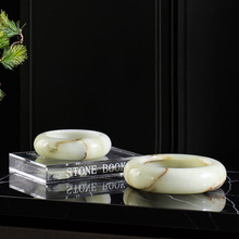 现代新中式天然玉石花盆永生苔藓绿植洽谈桌样板间茶室桌面摆件