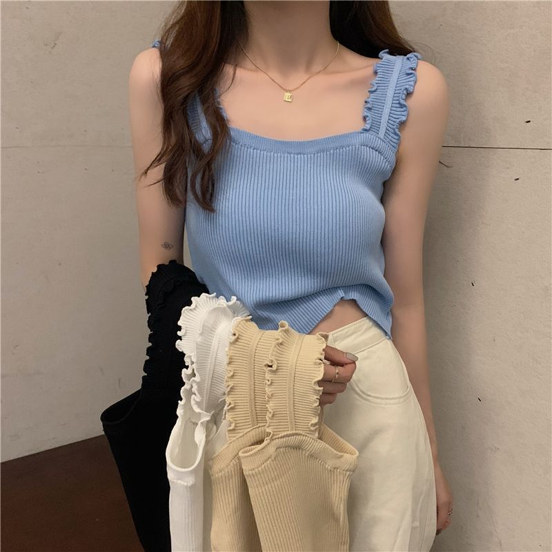 Trendy Ins Popular Women's Summer French-Style Short Sleeveless Camisole Top for Layering