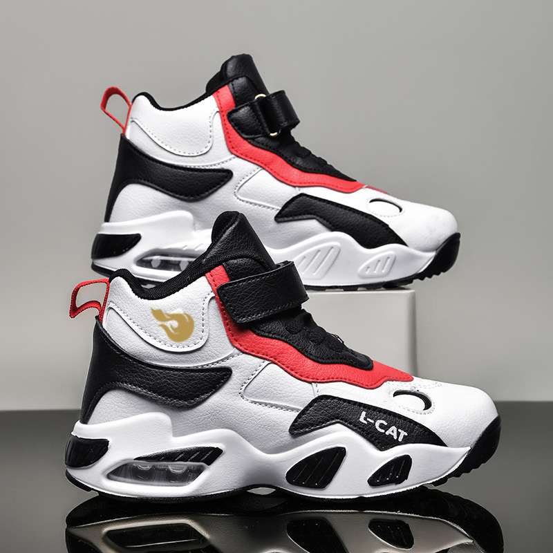 Fábrica directa de zapatos de baloncesto infantil primavera cuero zapatos casuales velcro antideslizante aire al aire libre zapatos deportivos