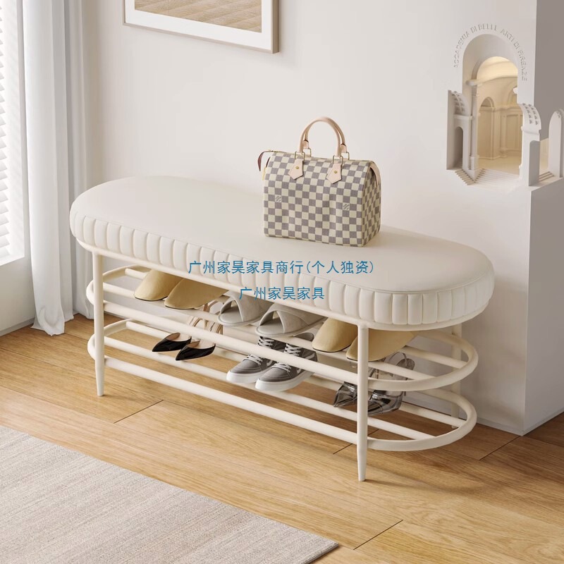 Nordic Light Luxury Home Shoe-Changing Stool with Integrated Shoe Rack, Soft Cushion, and Storage Bench