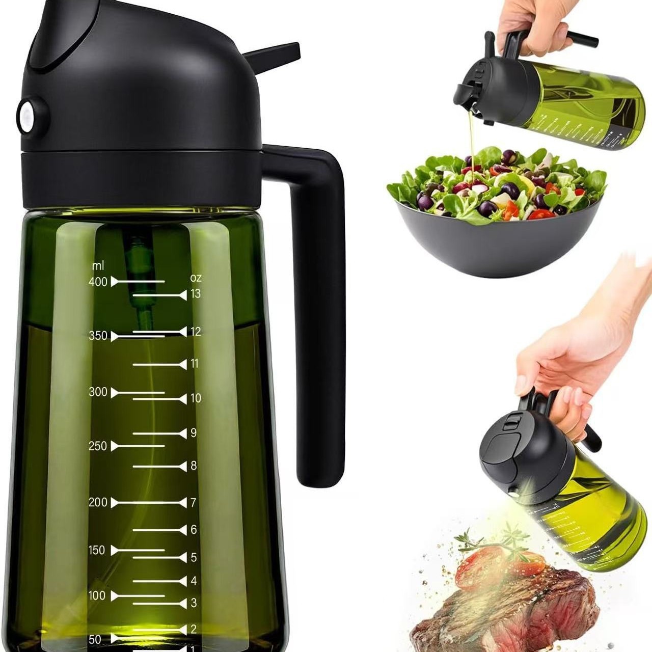 Pot de rociador de aceite espeso, vaporizador de aceite de vidrio atomizado automático integrado, pot de aceite de gran capacidad a prueba de fugas de aceite doméstico para cocina