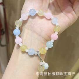 寺庙同款马卡龙金丝玉手串摩根石手链小清新甜美可爱佛珠饰品批发