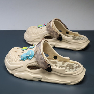 Men's Croc Shoes 2025 Summer New Thick-Soled Breathable Trendy Outdoor Dyi Shoes Floral Beach Closed-Toe Slippers