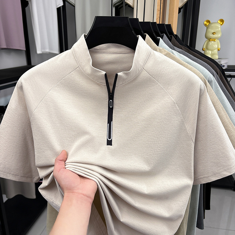 Men's Casual Short-Sleeved Outdoor Sports Solid Color T-Shirt Summer Middle-Aged Fashion Half-Zip Quick-Drying Loose Top Dropshipping Men's Casual Short-Sleeved Outdoor Sports Solid Color T-Shirt Summer Middle-Aged Fashion Half-Zip Quick-Drying Loose Top Dropshipping