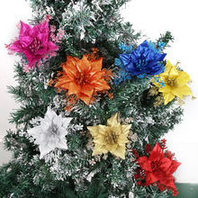 新款圣诞节金粉人造花16cm闪粉仿真花配件圣诞树装饰圣诞花挂件