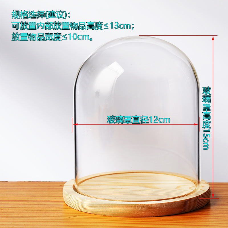 Cubierta cilíndrica de vidrio transparente sin lámpara de madera de estilo inmortal cubierta de polvo de flores hecha a mano decoración creativa de escritorio de bloques