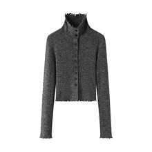 现货2025秋季新款法式休闲时髦修身毛边长袖针织开衫上衣AC804171