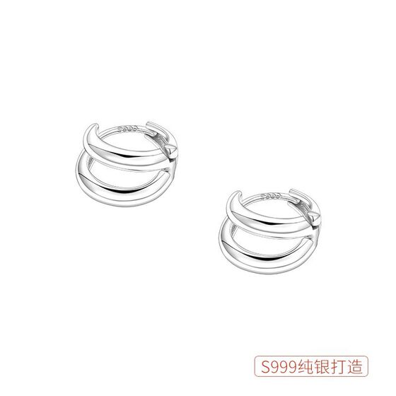 S999 sterling silver Hong Kong style double arc ring earrings personality trend circle earrings for men and women geometric simple earrings wholesale