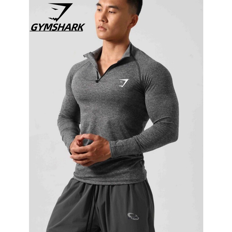 Men's Autum Open Placket Elastic Tight Sports Running Training Long-Sleeved Half-Zip Stand-Up Collar Sweatshirt Gymshark Men's Autum Open Placket Elastic Tight Sports Running Training Long-Sleeved Half-Zip Stand-Up Collar Sweatshirt Gymshark