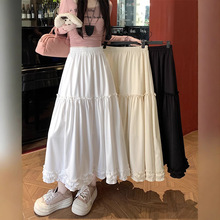 芭蕾风木耳边白色半身裙女春季2025新款高腰显瘦中长显瘦大摆伞裙