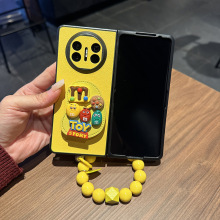 卡通M豆支架适用华为MateX6手机壳折叠屏皮质手提链条ins风边框个性黄色创意欧美mate x5新款女x3保护套防摔