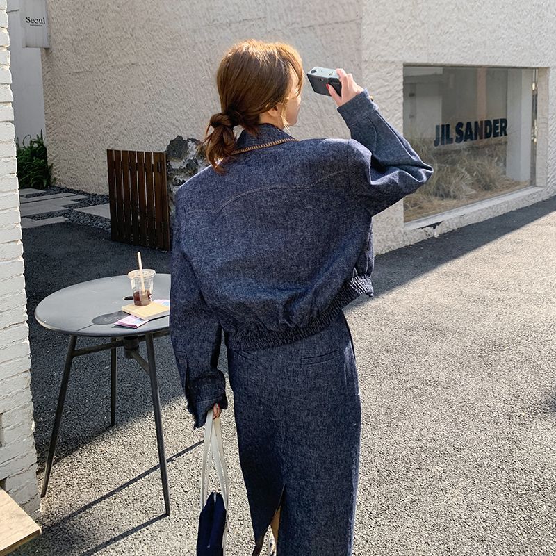 又A又飒牛仔套装女春秋新款韩系廓形高级感休闲时尚半身裙两件套|undefined