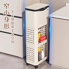 免弯腰厨房垃圾桶家用高款大容量带盖双层可移动多功能移动置物架