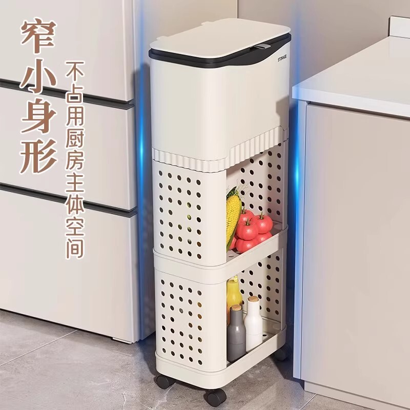 Bend-Free Kitchen Trash Can Household High-Capacity Large-Capacity Double-Layer Removable Multi-Functional Mobile Storage Rack with Lid
