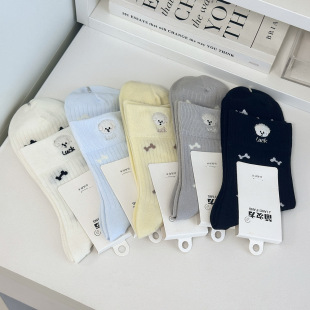Original Design Socks for Women in Autumn and Winter Korean Style Puppy Mid-Calf Socks Early Autumn Preppy Style Socks Pure Cotton Women's Socks Cute