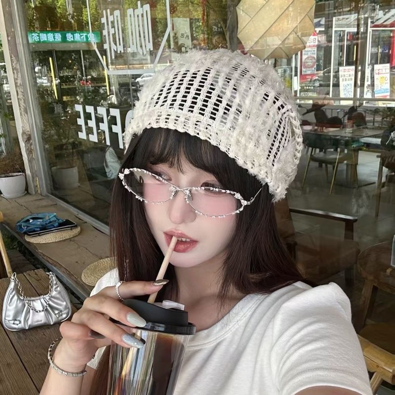 镶钻蝴蝶结椭圆形眼镜小众高级感平光镜金属框架太阳镜素颜韩系风|undefined