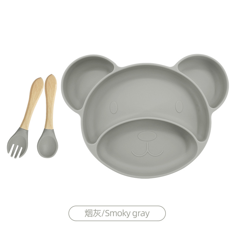 스모키 그레이 (작은 미키 플레이트 + 나무 포크 스푼)