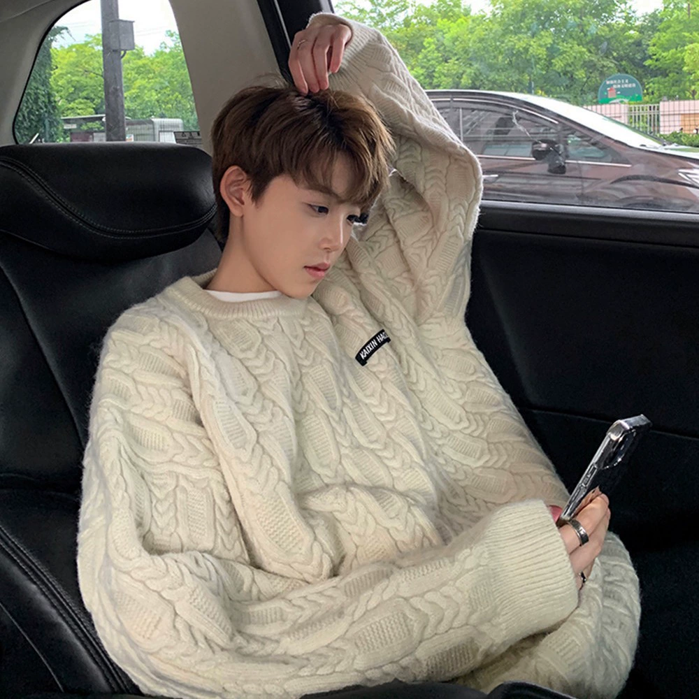 Простой свитер в японском стиле с круглым вырезом, мужской новый зимний модный бренд 2022 года, ленивый шикарный стиль, свободный свитер в стиле ретро