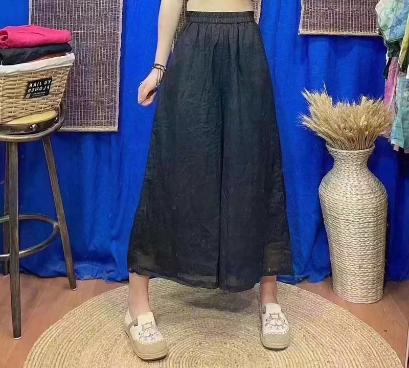 王炸28色苎麻休闲裤女 夏款 文艺复古宽松阔腿显瘦九分直筒裤2110|undefined