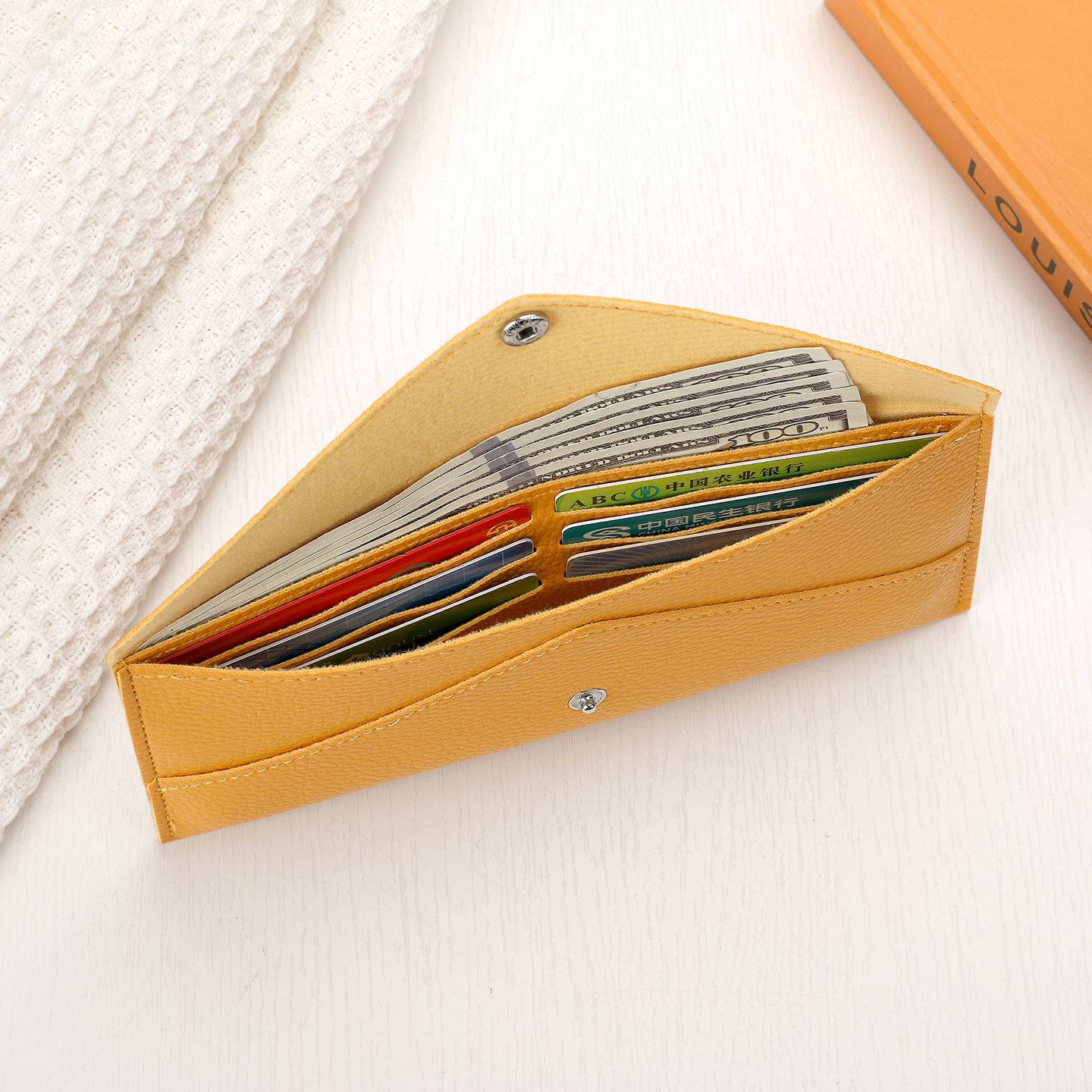 Nuevo simple y suave billetera litchi modelo coreano ultra delgada billetera de pasaporte puede guardar facturas de teléfono móvil larga bolsa de tarjetas