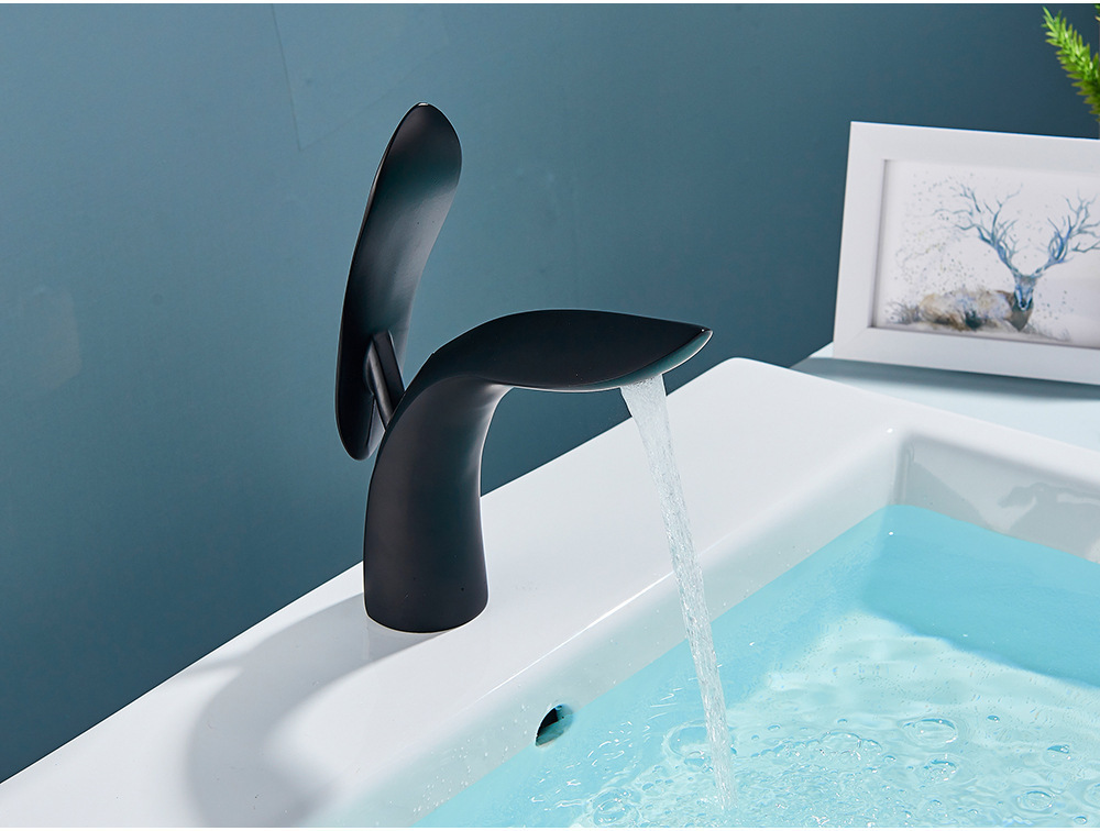 Cross-border countertop basin, tall, cold and hot water faucet, Nordic-style black kitchen and bathroom sink, white copper faucet undefined