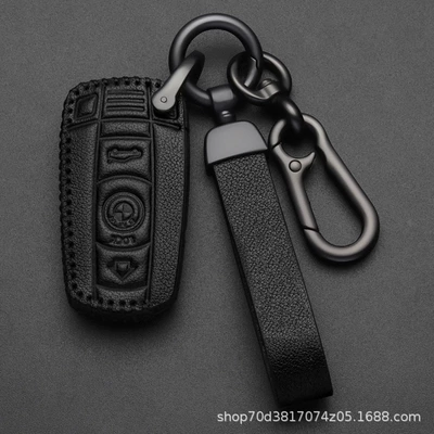 Static Rod/Key Bag: high-grade leather key case key - bmw-e-insert-3-keys-black-high-grade-leather