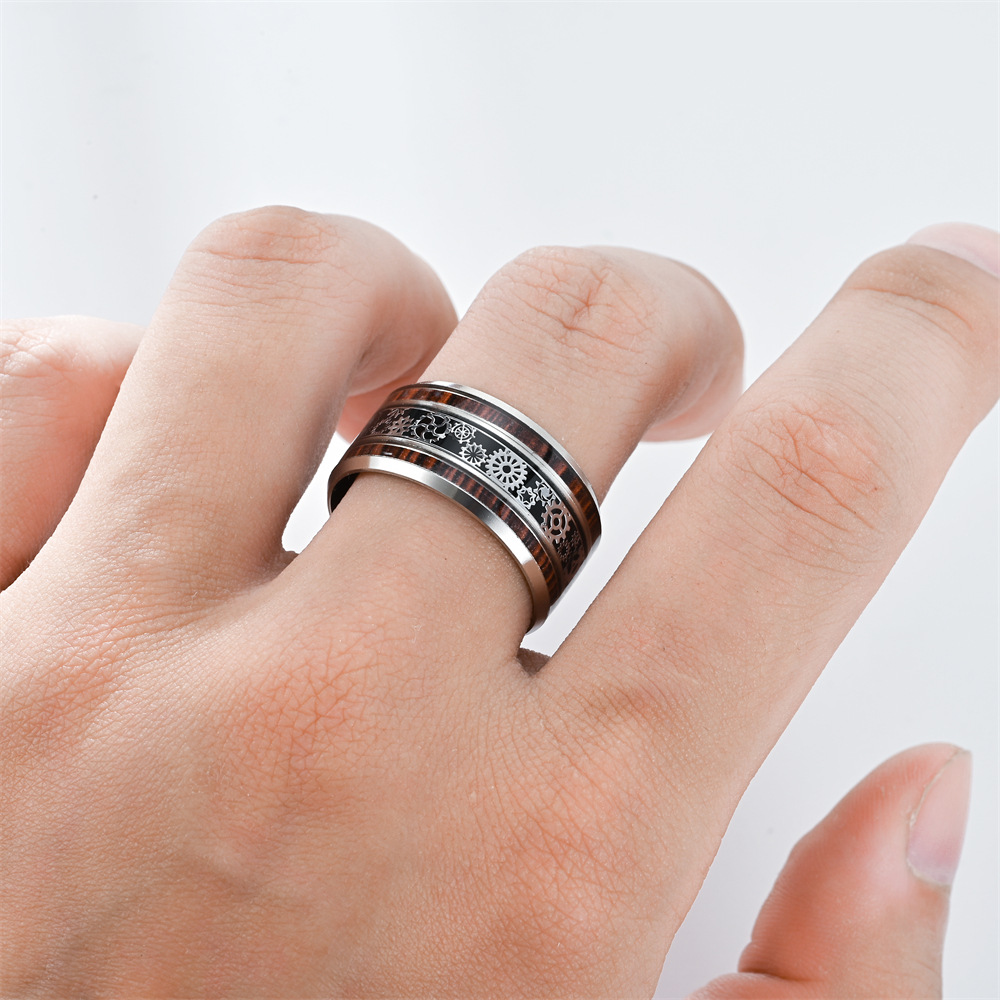 Simple Style Round Gear Titanium Steel Enamel Couple Rings display picture 5