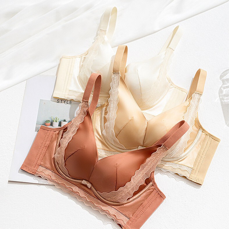 Light Luxury Satin Stitching Sexy Lace Soft Comfortable Underwear Women's Push-up Adjustable Temperature-changing Curing Bra
