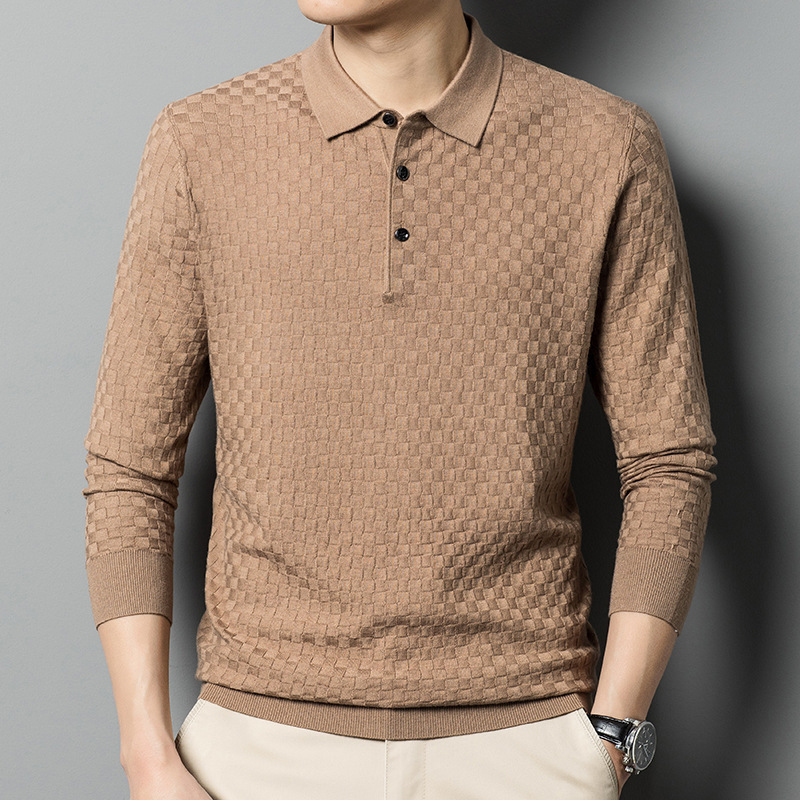 Mulberry Silk Sweater Men's Spring and Autumn New Lapel Base Top Casual Wool Polo Sweater for Men