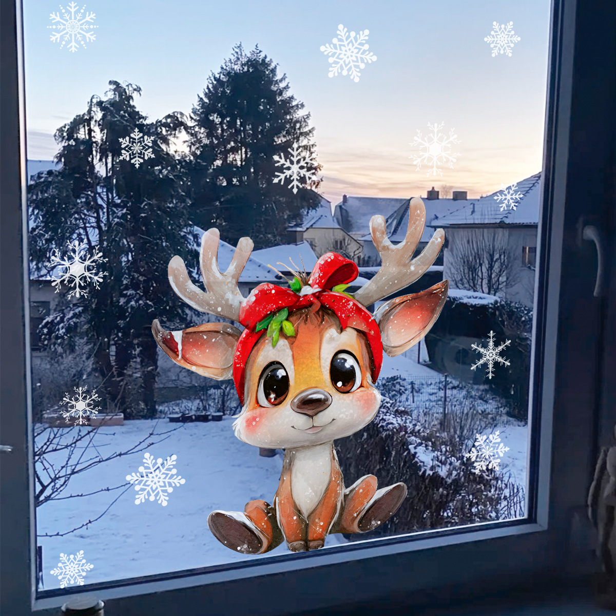Decorative Christmas Deer And Snowflake Wall Stickers For Home_voghion.com