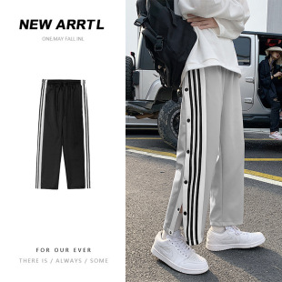 Striped Breasted Pants Men's Summer Port Style Ins Loose Sports Casual Pants Student Trendy Fashion Straight Leg Wide Leg Pants