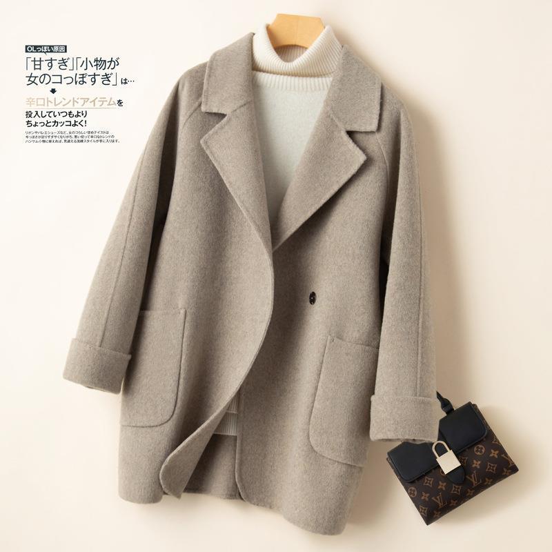 Double-Sided Cashmere Coat Women's Short High-End Hepburn Style Wool Suit Wool Coat for Small Size