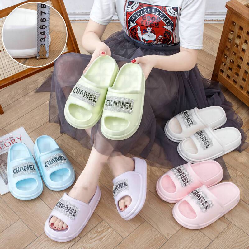 EVA thick-soled high-heeled slippers for Women summer non-slip soft bottom fashion outer wear height increasing one-word sandals for women Wholesale