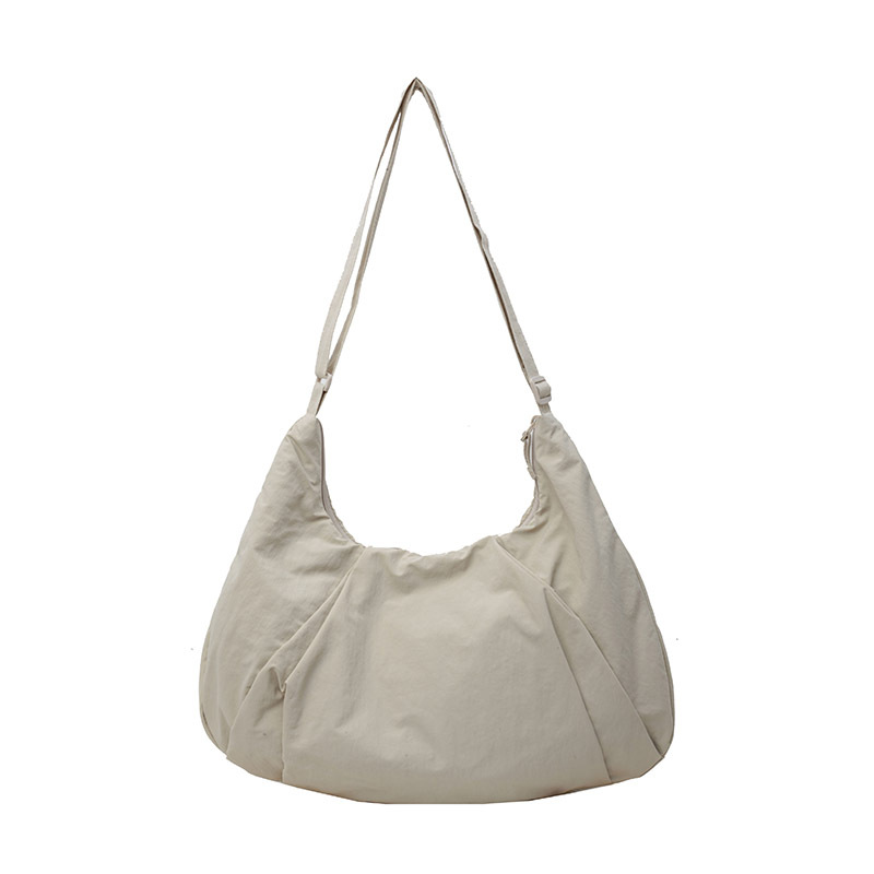 Japanese Style Pleated Large Capacity Solid Color Crossbody Bag For Women, Commuter Nylon Dumpling Bag, Casual Shoulder Bag For Students - Thumbnail 5