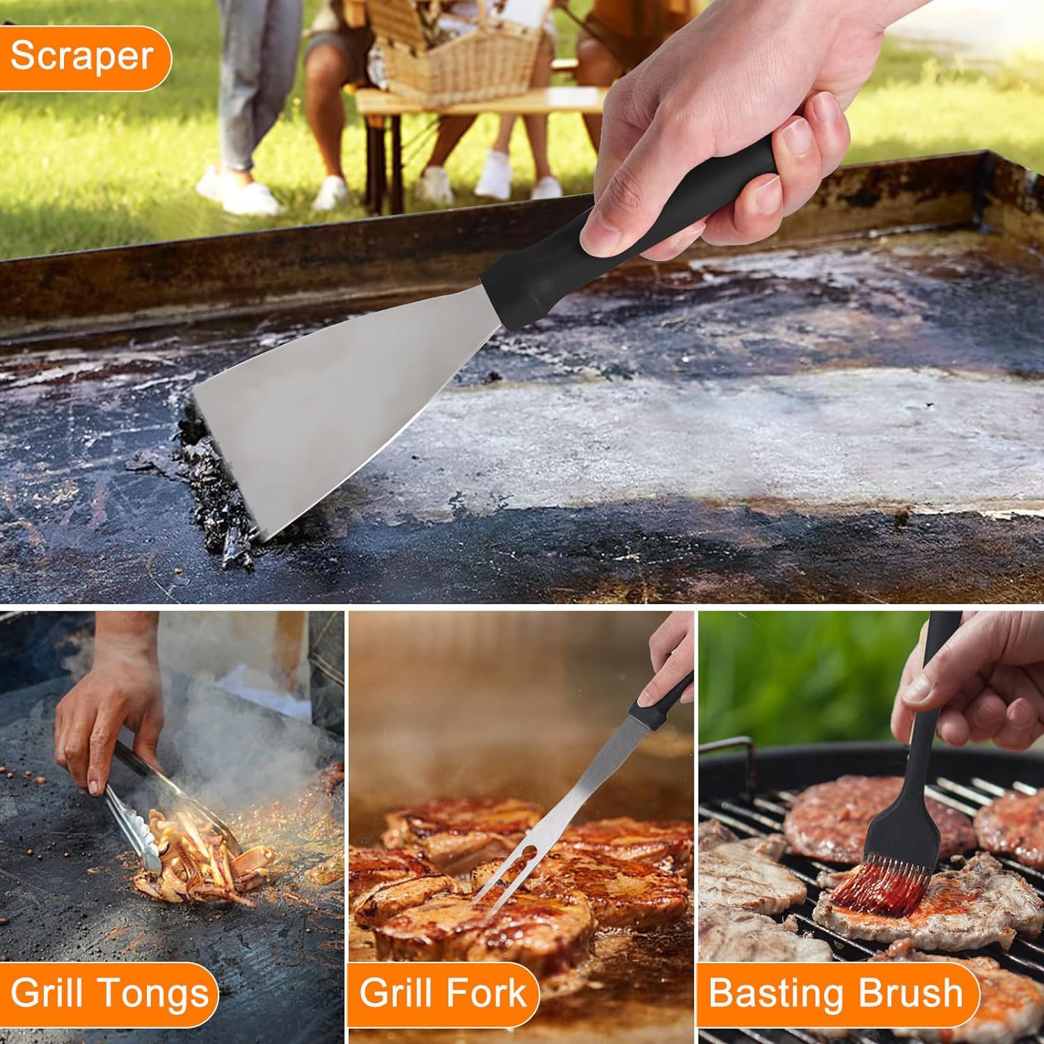 Amazon Hot Sale Grill Grill Set completo de herramientas de barbacoa de acero inoxidable BBQ Set de barbecue