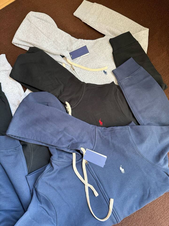 Áo hoodie nam khóa kéo có mũ, lót lông dày, thêu hình ngựa nhỏ, form rộng unisex — Màu xanh tím than, màu xám, màu đen