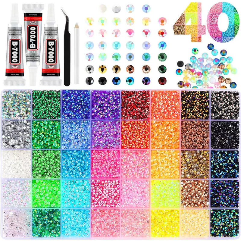 Cross-Border New Nail Art Jewelry 24 Grids 3mm Ab Resin Flats Bottom Diamond Jelly Rhinestone DIY Clothing Nail Diamond Set