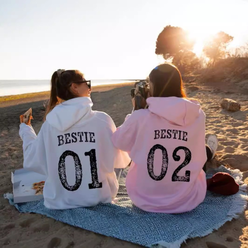Foreign Trade Amazon's Latest Popular Best Friend Matchinging Sweatshirt for Men and Women Couples Trendy Off-Shoulder Sleeve Hoodie